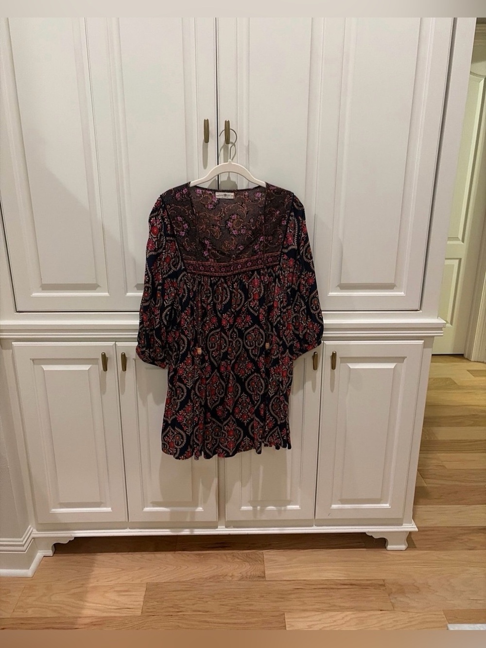Natural Life: Tassel Ties Printed Babydoll Mini Dress Size Small